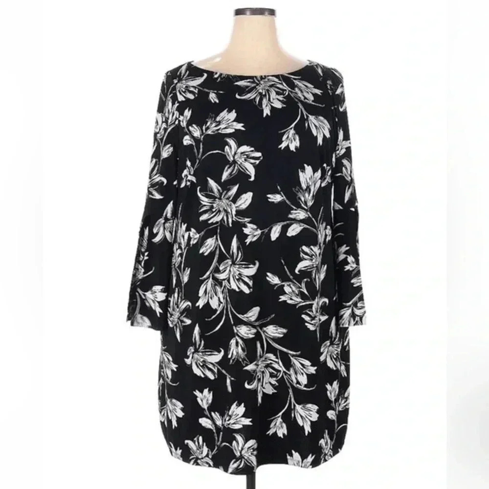 Jessica Howard | Black & White Floral Long Sleeve Cocktail Dress Size 18